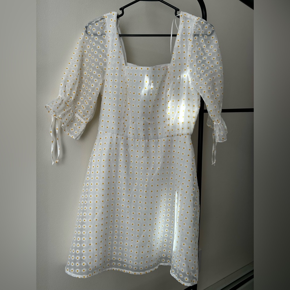 White + Yellow floral print mini dress